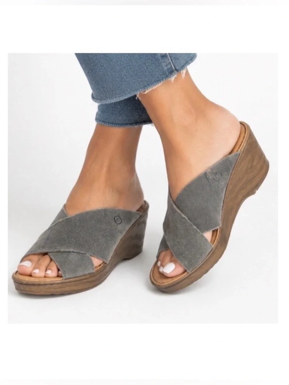 Born Khell Platform Sandal Grey Suede Criss-Cross Sz 6